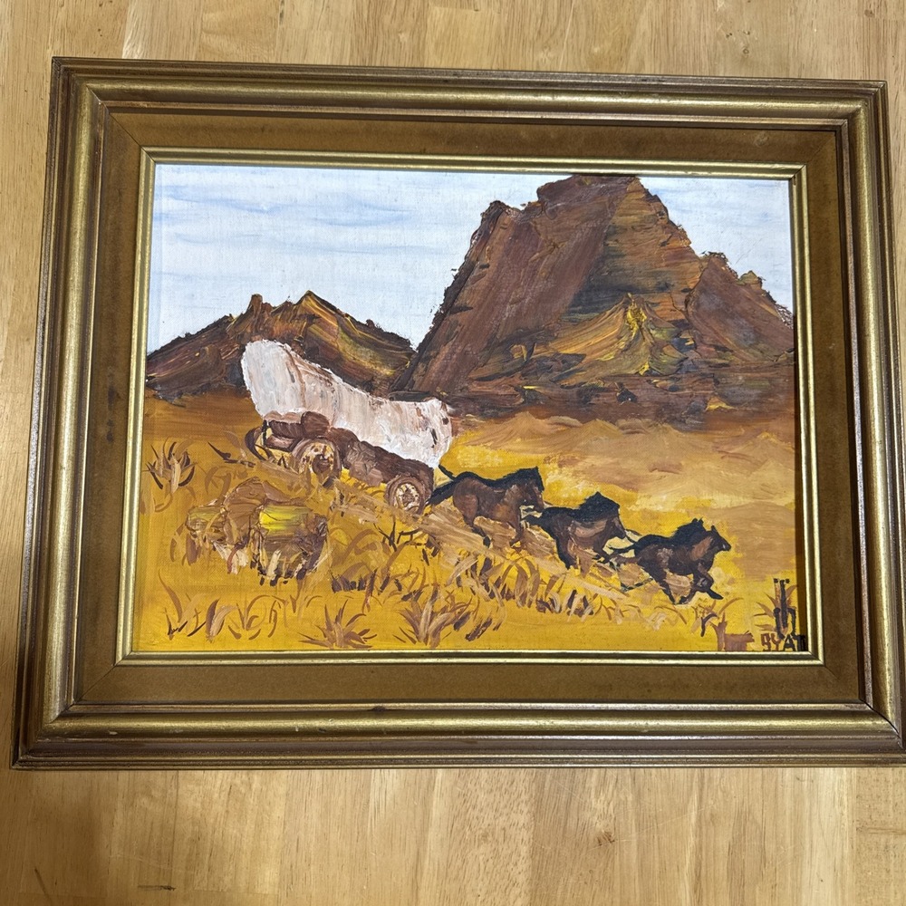 Vintage 1984 Steve Yates Selah WA Western Wagon Original Painting Framed